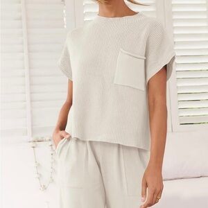 Amazon Short Sleeve Mock Neck Ribbed Knit cropped sweater with pocket NOWT